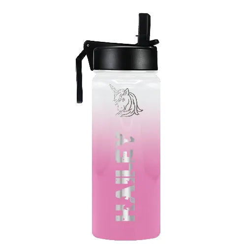 Personalized Name with Icon on Baby Pink Ombre 18oz Wide Mouth Kids Water Bottle