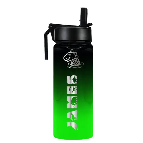 Personalized Name with Icon on Neon Green Ombre 18oz Wide Mouth Kids Water Bottle