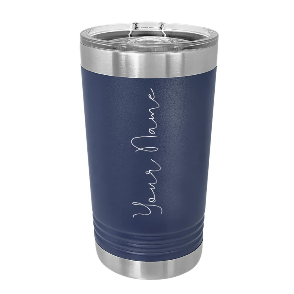 Personalized Navy Blue 16oz Engraved Pint Tumbler