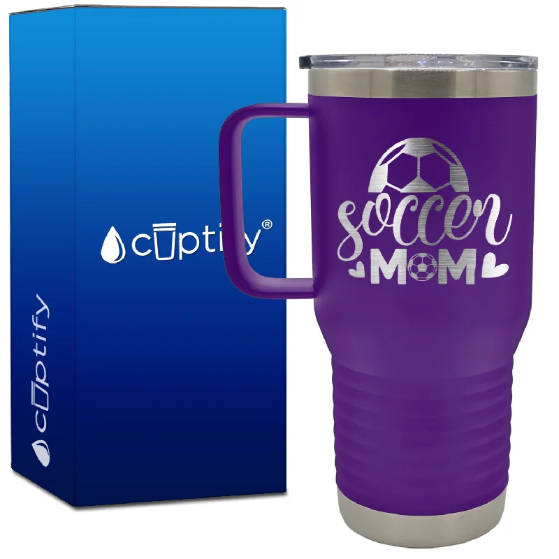 Soccer Mom Hearts and Ball 20oz Soccer Travel Mug