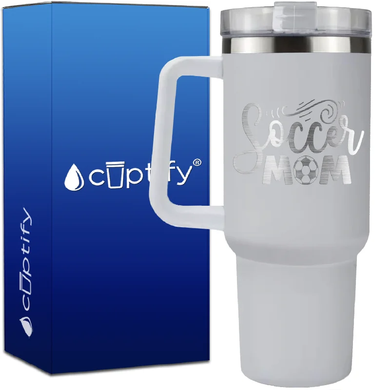 Soccer Mom with Soccer Ball on 40oz Soccer Traveler Mug