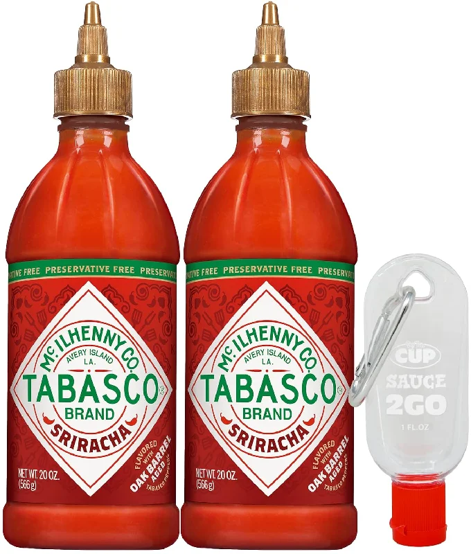 Sriracha Sauce, Non-GMO, Gluten-Free, Kosher, 20 Ounce Bottle (Pack of 2) with By The Cup Sauce 2 Go 1 oz Keychain Bottle