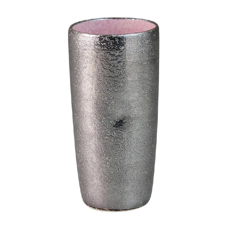 Touetsugama Aritayaki Dimple Rock Tumbler - Ibushi Silver - Pink いぶし銀内ピンク　えくぼロックビアカップ