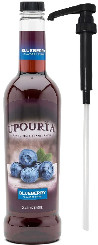 Upouria Blueberry Flavored Syrup, Great for Cocktails, Sodas and Lemonades, 100% Vegan, Gluten-Free, Kosher, 750 mL Bottle - Syrup Pump Included