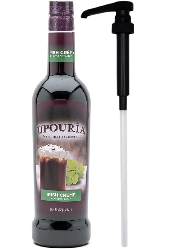 Upouria Irish Crème Coffee Syrup Flavoring, 100% Vegan, Gluten Free, Kosher, 750 mL Bottle - Coffee Syrup Pump Included