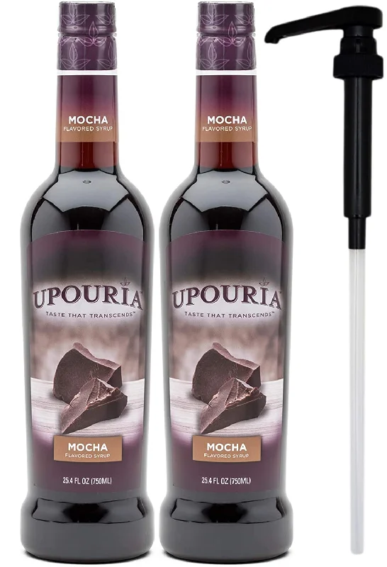 Upouria Mocha Coffee Syrup Flavoring, 100% Vegan, Gluten-Free, Kosher, 750 mL Bottle (Pack of 2) with 1 Syrup Pump