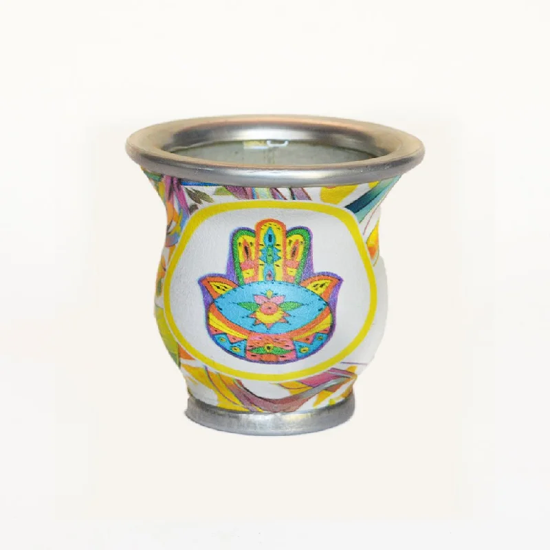 White Circle Colorful Hamsa Glass Mate Cup