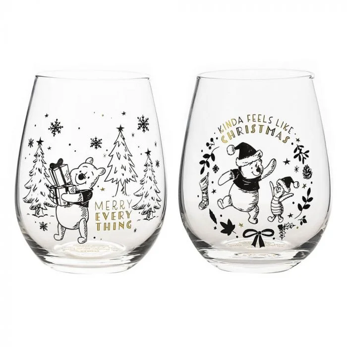 Disney Christmas <br> Collectible Set of 2 Glasses <br> Winnie the Pooh