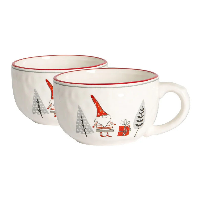 500ml Patchwork Christmas Stoneware Cappuccino Cups - Pack of Two - By Nicola Spring